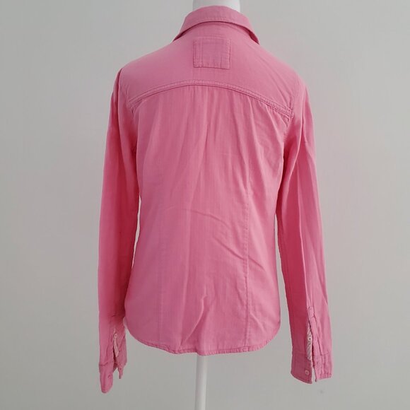 ABERCROMBIE & FITCH Women's Candy Pink Button Down Logo Shirt Striped Lining MED - Picture 6 of 10